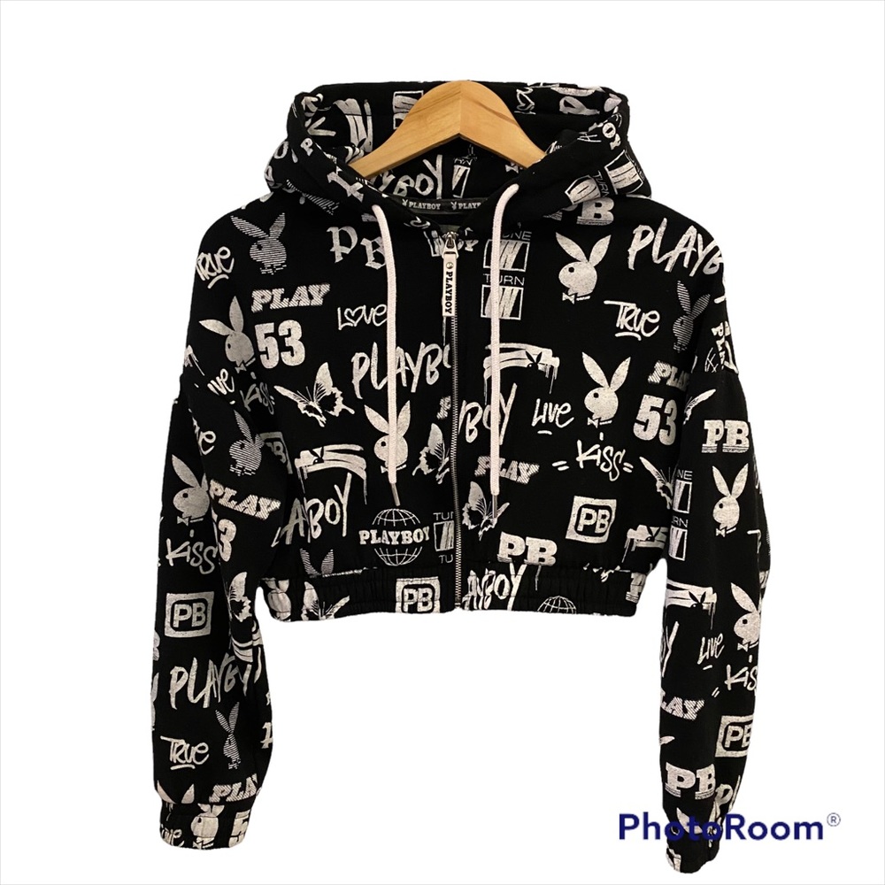 Playboy Cropped Zip Up Hoodie